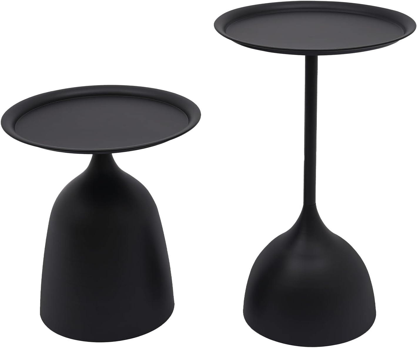 Round Side Table Set of 2, Modern Nesting End Tables with 11” Base - Iron Accent Tables for Living Room, Bedroom, Office - Black & 16.9” & 23.6” Height