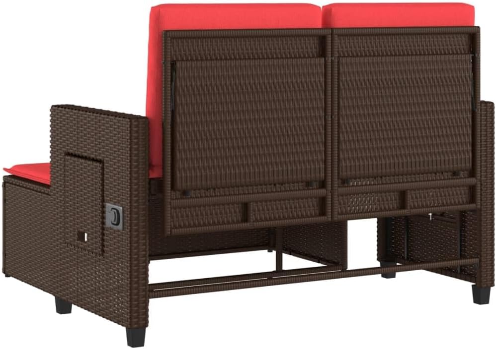 Garden Bench Brown and Red,Foldable Garden Bench with Reclining Function, Stylish Double Seating for Outdoor Comfort and Modern Aesthetic Patio Furniture