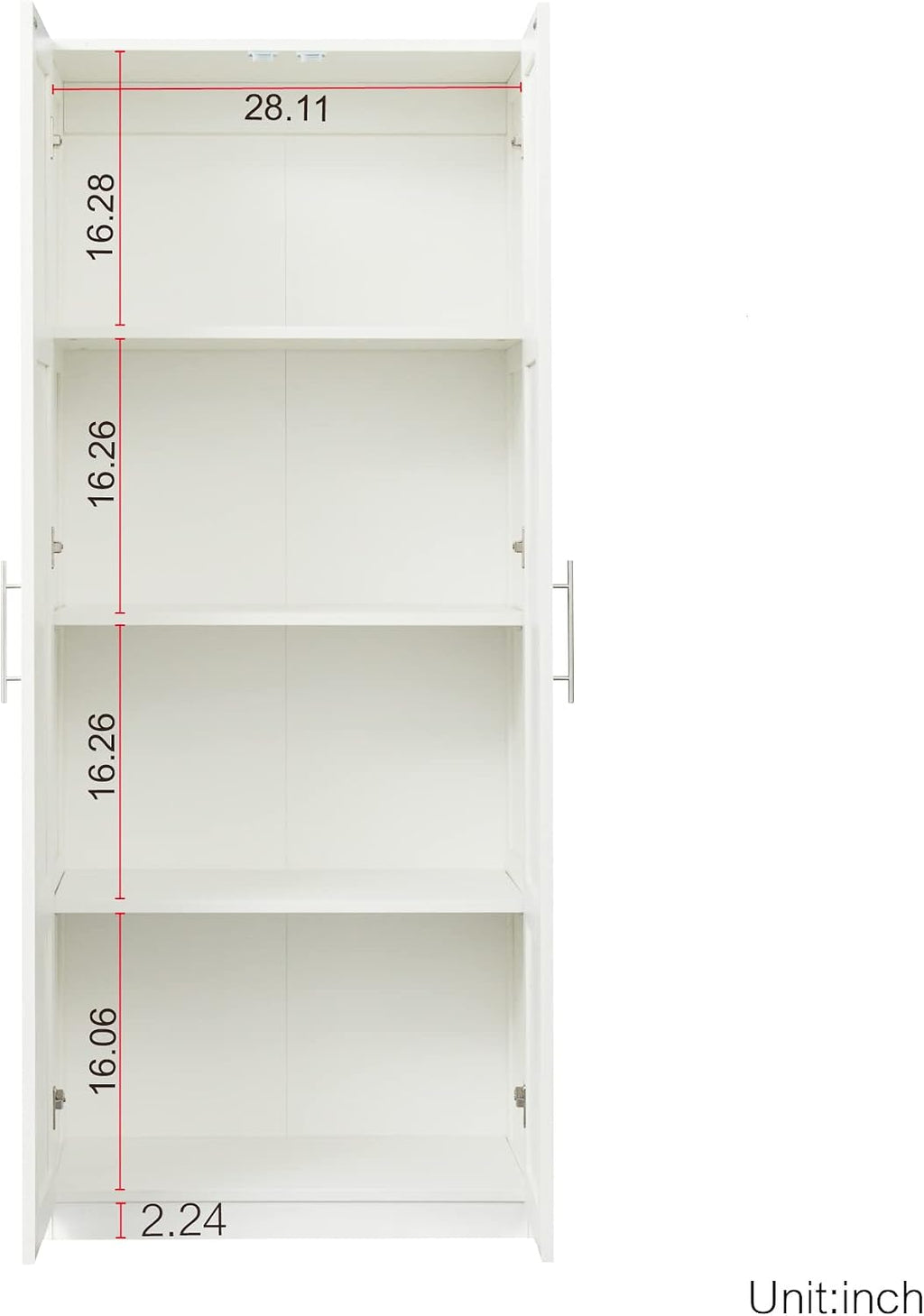 LUMISOL Modern Kitchen Pantry Cabinet with 2 Doors, Buffet Cupboards Sideboard with 4 Storage Spaces, Kitchen Hutch for Living Room Dining Room, White