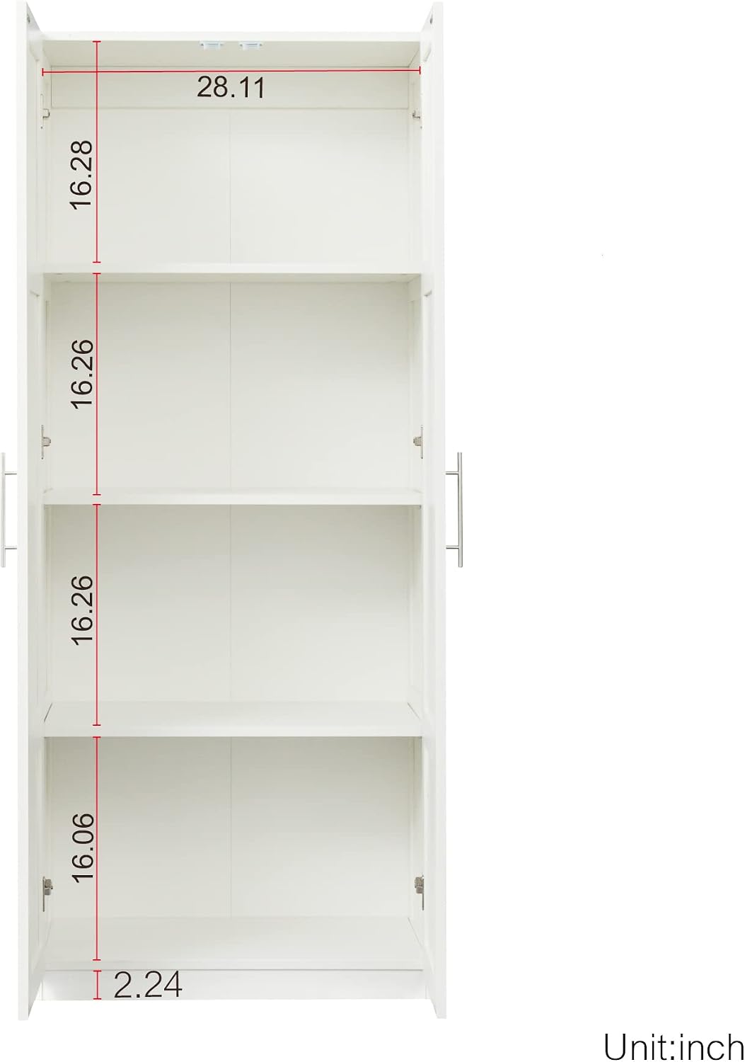 LUMISOL Modern Kitchen Pantry Cabinet with 2 Doors, Buffet Cupboards Sideboard with 4 Storage Spaces, Kitchen Hutch for Living Room Dining Room, White