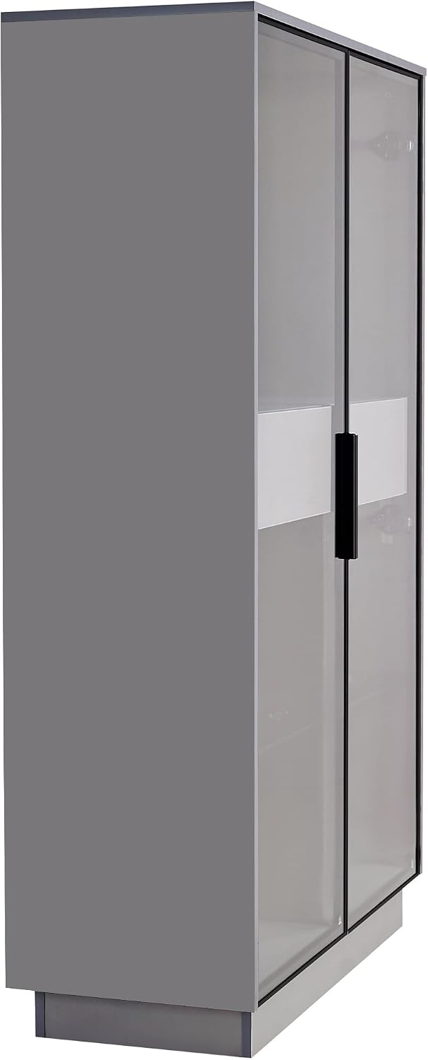 roomfitters 60.6'' Display Cabinet with Glass Doors, Freestanding Pantry Storage Cabinet with Adjustable Shelves for Home, Grey