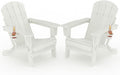Garvee Folding Adirondack Chair Set of 2, HDPE Outdoor Patio Chair with Cup Holder, All Weather Resistent Wooden Textured for patios, Decks, Gardens, fire Pit, White