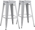 AC Pacific 30” Metal Backless Barstool Set of 2 – Country Rustic Style, Lightweight & Sturdy Build, Easy Assembly – Distressed Snow White