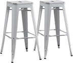 AC Pacific 30” Metal Backless Barstool Set of 2 – Country Rustic Style, Lightweight & Sturdy Build, Easy Assembly – Distressed Snow White