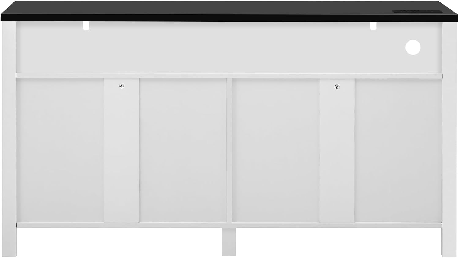 59'' Modern 4-Door Sideboard Buffet with Power Outlets & USB Ports,Adjustable Shelves and Half-Open Storage Cabinet,Metal Accents & Aluminum Handles for Living Room,Dining Room,Entryway (White+Black)