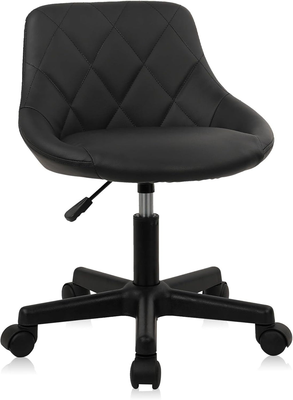 KLASIKA Black Low Back Rolling Stool PU Leather Vanity Stools, Adjustable Height Ergonomic Swivel Rolling Desk Stool Work Office Swivel Chair, Makeup Salon Spa Stools