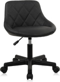 KLASIKA Black Low Back Rolling Stool PU Leather Vanity Stools, Adjustable Height Ergonomic Swivel Rolling Desk Stool Work Office Swivel Chair, Makeup Salon Spa Stools