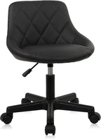 KLASIKA Black Low Back Rolling Stool PU Leather Vanity Stools, Adjustable Height Ergonomic Swivel Rolling Desk Stool Work Office Swivel Chair, Makeup Salon Spa Stools