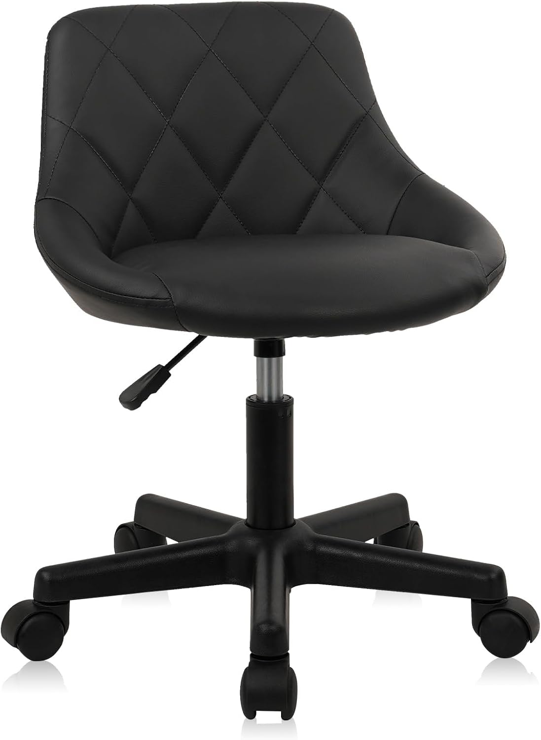 KLASIKA Black Low Back Rolling Stool PU Leather Vanity Stools, Adjustable Height Ergonomic Swivel Rolling Desk Stool Work Office Swivel Chair, Makeup Salon Spa Stools