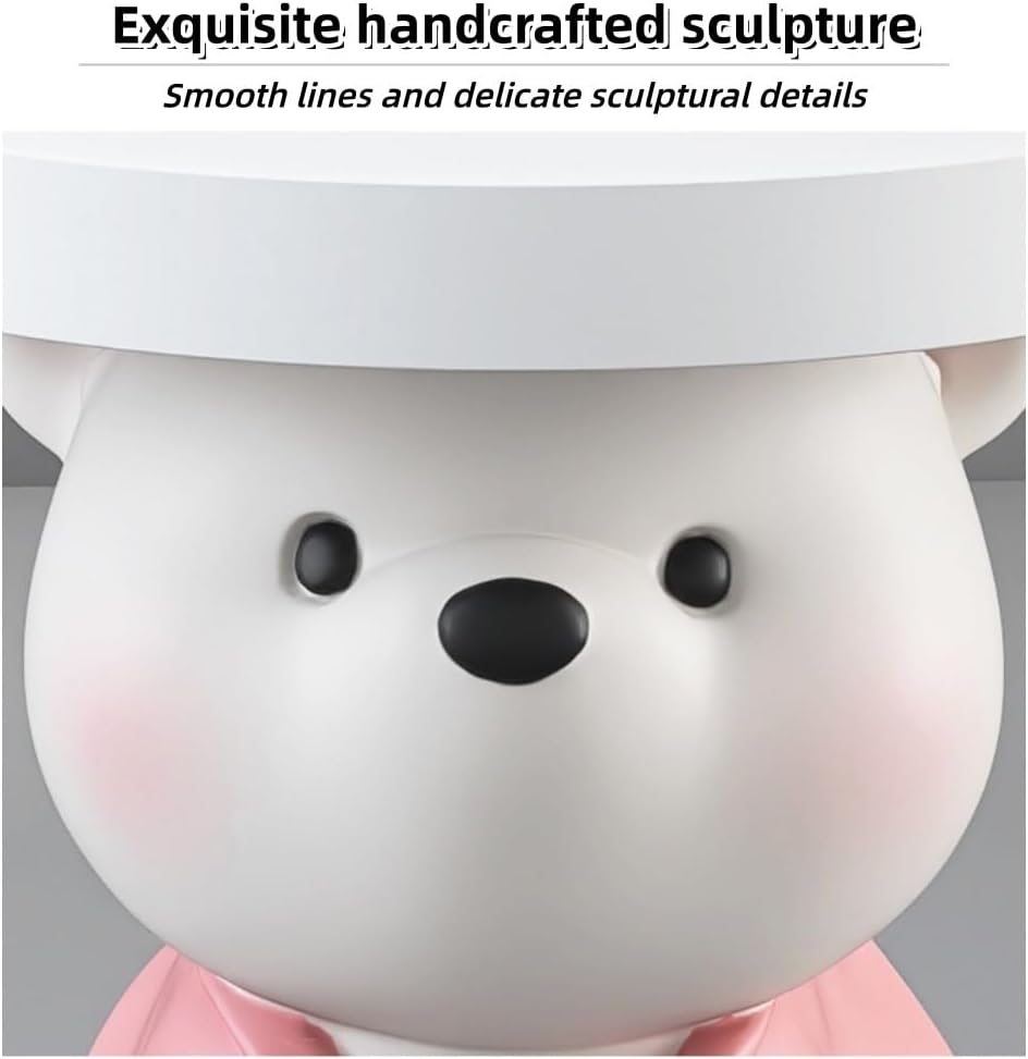 Resin Bear Statue Side Table, Modern and Simple Bear Ornaments, Small Cute Night Stand, Multifunctional Accent Table for Living Room, Bedroom(Brown)