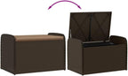 Brown PE Rattan Outdoor Storage Bench, Weatherproof Patio Furniture with Cushion, Garden Deck Box for Porch, 242.5 lbs Capacity Bench Seating