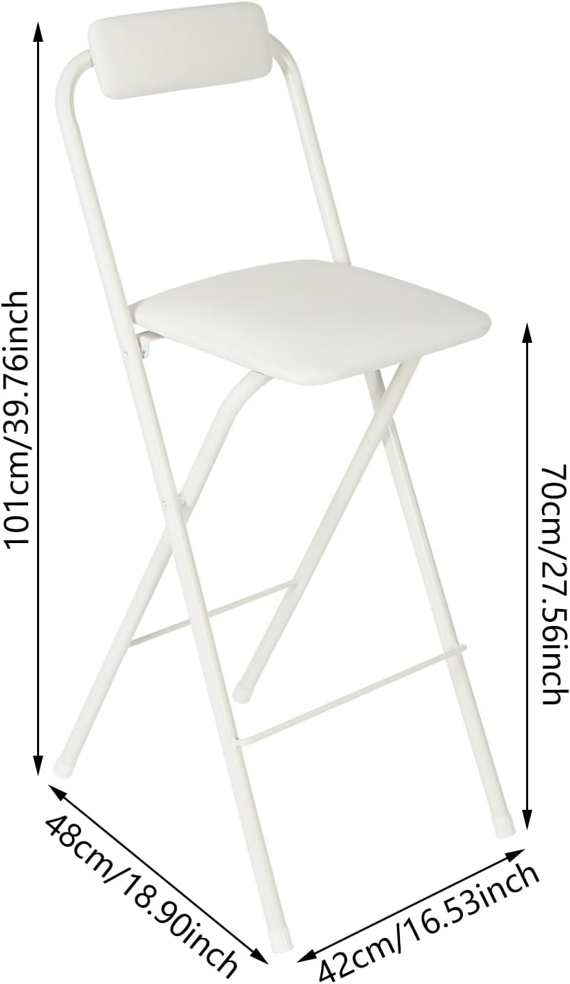 Folding Bar Stool with Back, 27 Inch Padded Counter Height Foldable Stool Portable Tall Folding Bar Chair 275lbs for Gardening Outdoor Kitchen Camping Fishing Shop Cafe (White)