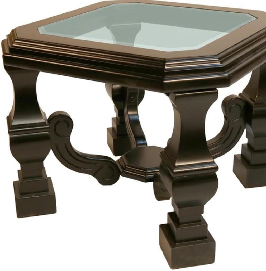 HomeRoots 24" Espresso Brown and Clear Wood and Glass Square End Table