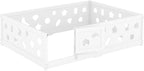 Full Size Floor Bed with Heightened Safety Guardrails and Door, Solid Wood Bede with Rails for Girls, Boys, Teens, Child Bedroom, Playroom, No Slats Included, White EC170