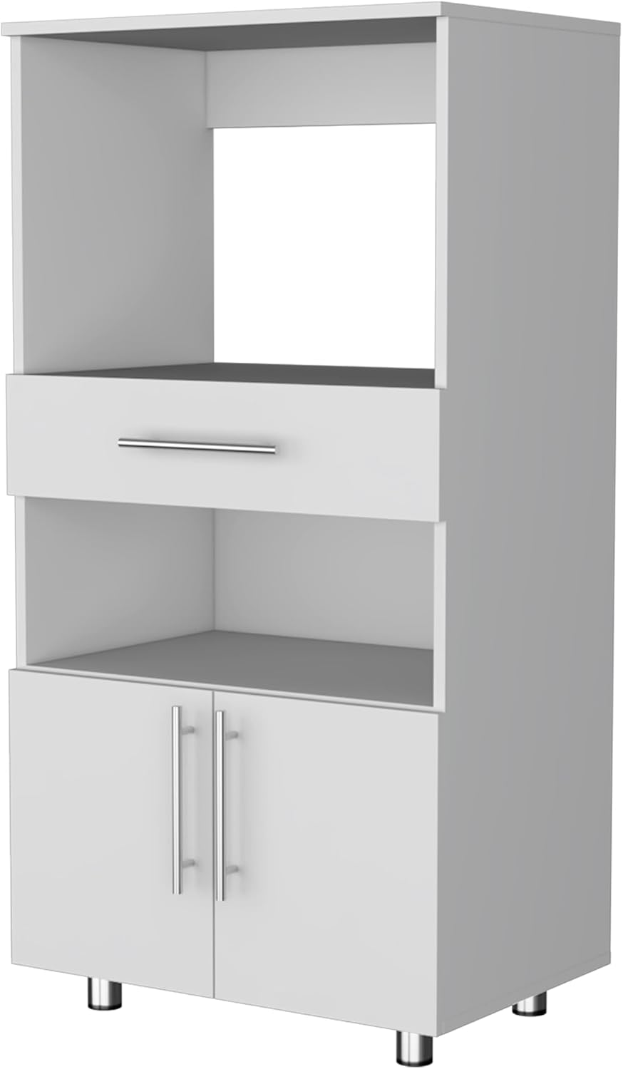 24.4" D*16.5" W*48.03" H Freestanding Kitchen Pantry with 2 Open Shelves, Single Door, Rectangular Storage Cabinet, Modern Minimalist, for Living Room, Dining Room, White