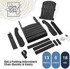 Folding Adirondack Chairs Set of 2, All Weather Resistant Plastic Chairs with Cup Holder, Fold or Unfold Easily in 1 Second, Outdoor Chairs for Patio, Garden, Backyard Deck, Lawn Fire Pit(Black)