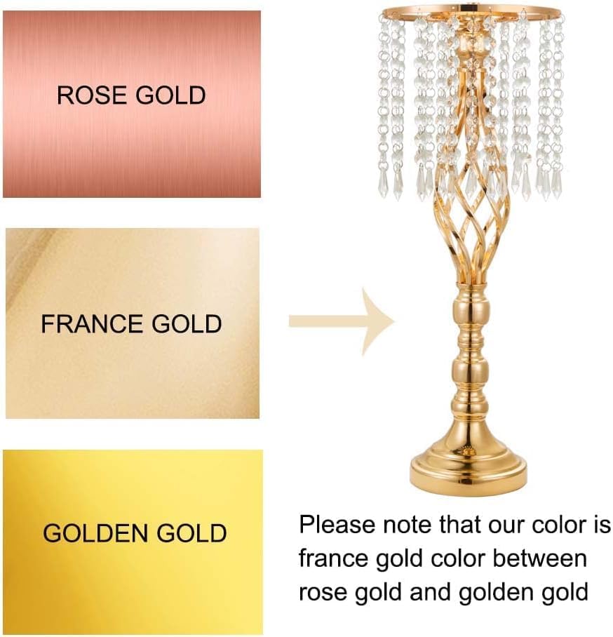 6 pcs 21.65 Inch Wedding Gold Flower Centerpieces Crystal Metal Flower Vase Wedding Centerpieces for Tables Decorations