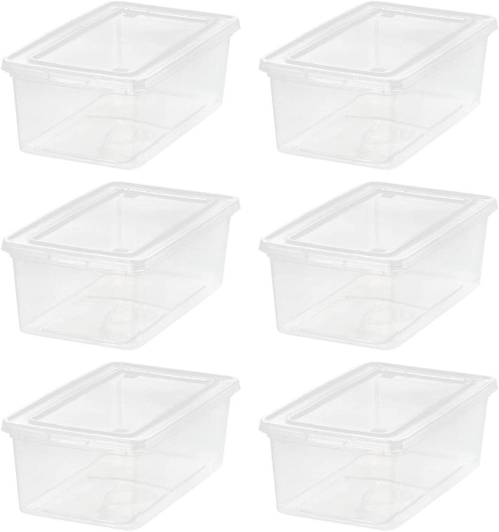 IRIS USA 6-Pack Storage Bins with Lids, 6 Quart - Crystal Clear, Shoe Boxes Stackable Containers Organize Shoes Closet Shelves, Teacher Tools Classroom Organization, Game - BPA-Free Plastic