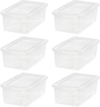 IRIS USA 6-Pack Storage Bins with Lids, 6 Quart - Crystal Clear, Shoe Boxes Stackable Containers Organize Shoes Closet Shelves, Teacher Tools Classroom Organization, Game - BPA-Free Plastic