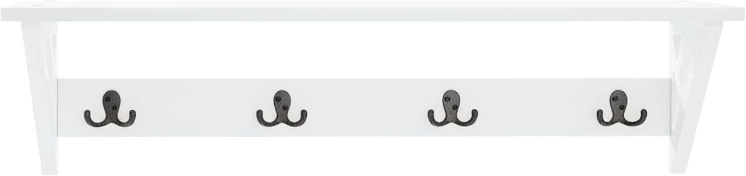 Coventry Wall Mounted Coat Rack with Shelf – Modern 36-Inch Entryway Wall Organizer with 4 Double Hooks – Space-Saving Storage for Apartments, Small Spaces, or Mudroom by Alaterre Furniture (White)