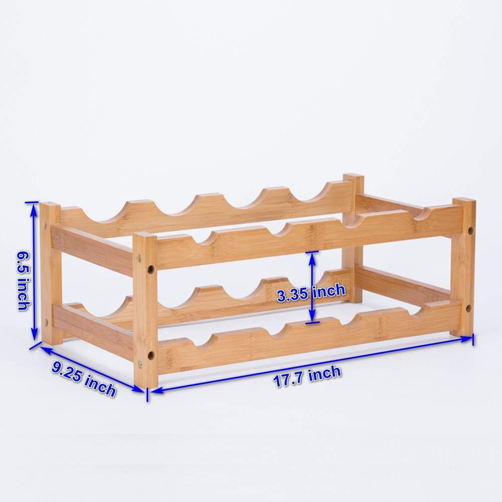 Bamboo Wine Rack - 2-Tier Countertop Display Shelf for 8 Bottles