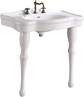 Jasmine White Console Bathroom Sink 32.5" Wide 2 Spindle Pedestal Leg Supports Heavy Duty Porcelain Wall Mount Console Sink With Overflow and Widespread Faucet Holes Renovators Supply Manufacturing