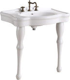 Jasmine White Console Bathroom Sink 32.5" Wide 2 Spindle Pedestal Leg Supports Heavy Duty Porcelain Wall Mount Console Sink With Overflow and Widespread Faucet Holes Renovators Supply Manufacturing