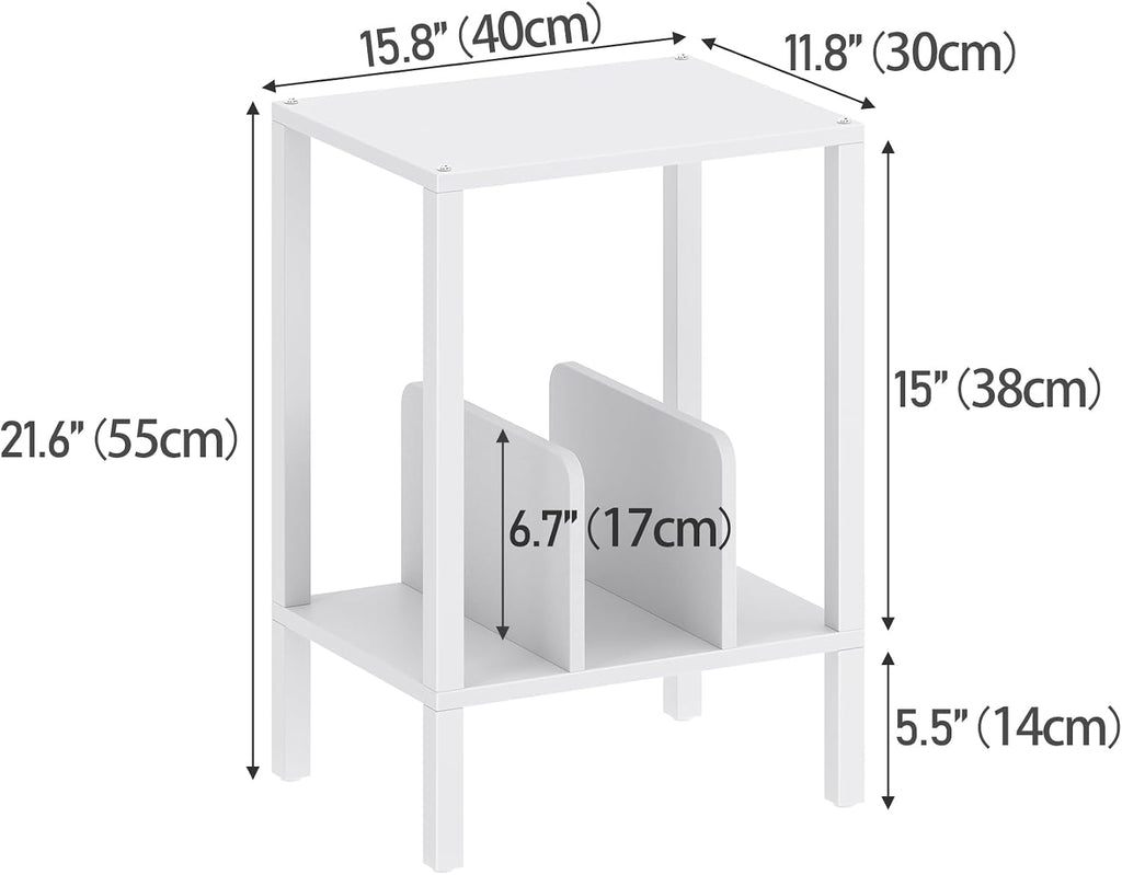 TUTOTAK 2-Tier End Table,Record Player Stand with Vinyl Record Storage up to 100 Albums,Multi-Functional Side Table for Living Room, Bedroom, White TB01BW070