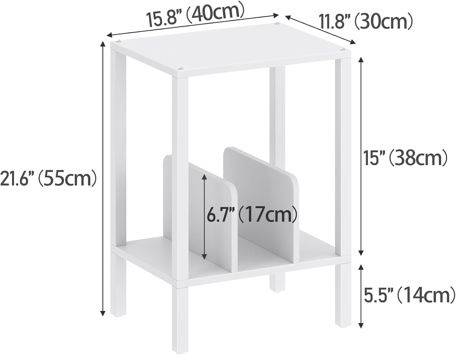 TUTOTAK 2-Tier End Table,Record Player Stand with Vinyl Record Storage up to 100 Albums,Multi-Functional Side Table for Living Room, Bedroom, White TB01BW070