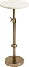Kate and Laurel Engles Traditional Adjustable-Height Pedestal Drink Table, 10 x 10 x 30, White Marble and Antique Brass, Vintage Round Indoor Metal Plant Stand with Authentic Marble Tabletop