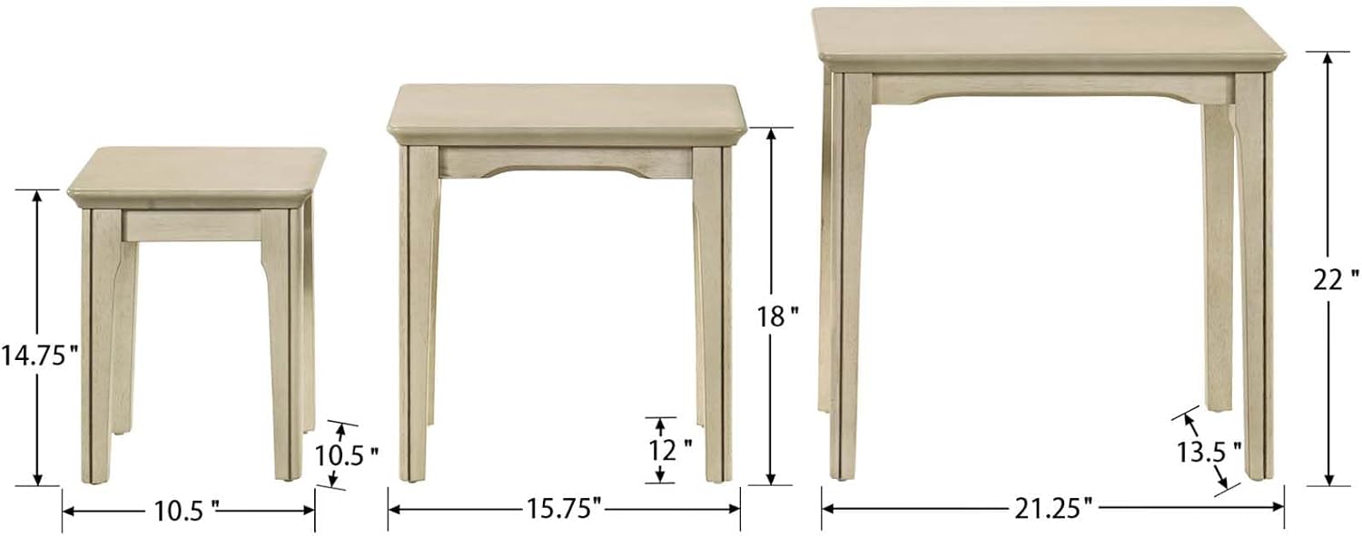 Kmax Nesting Tables Set of 3, Small Sofa Side Table Rustic Stacking End Table Rectangle Solid Wood Coffee Tables for Small Space - Ashes White