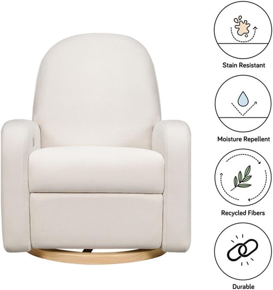 Babyletto Nami Electronic Power Recliner & Swivel Glider with USB Port in Performance Cream Eco-Weave with Light Wood Base,Water Repellent & Stain Resistant,Greenguard Gold and CertiPUR-US Certified