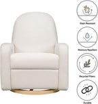 Babyletto Nami Electronic Power Recliner & Swivel Glider with USB Port in Performance Cream Eco-Weave with Light Wood Base,Water Repellent & Stain Resistant,Greenguard Gold and CertiPUR-US Certified