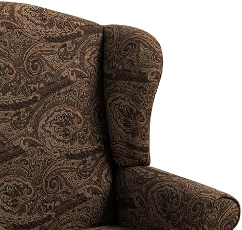 High Back Accent Chair, Floral Upholstered Armchair Retro Arm Club Chair in Fabric with Solid Wood Legs, Comfy Single Sofa Reading Seat for Living Room Bedroom Dorm - Brown Cranberry