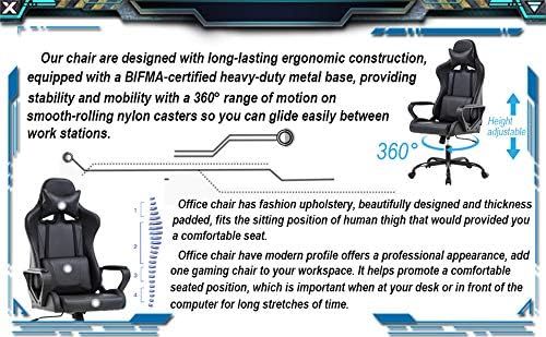 High Back Gaming Chair Ergonomic Racing Heavy Duty Office Chair Pc Video Game Chair, Lumbar Support with Arms & Headrest Chic Racing Style Desk Chair, Swivel Adjustable Best Home Office Chair - Black