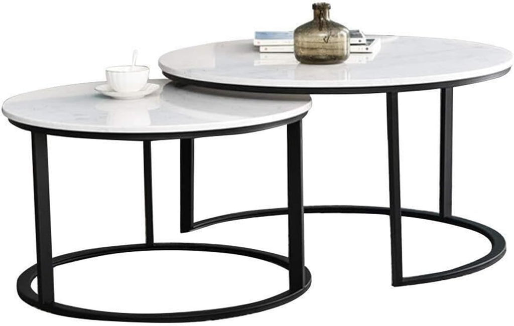 Coffee Table Modern Nest of Tables Set of 2 Coffee Table Sofa Side End Table Living Room Large Table Small Table Marble-Tabletop Bedside，