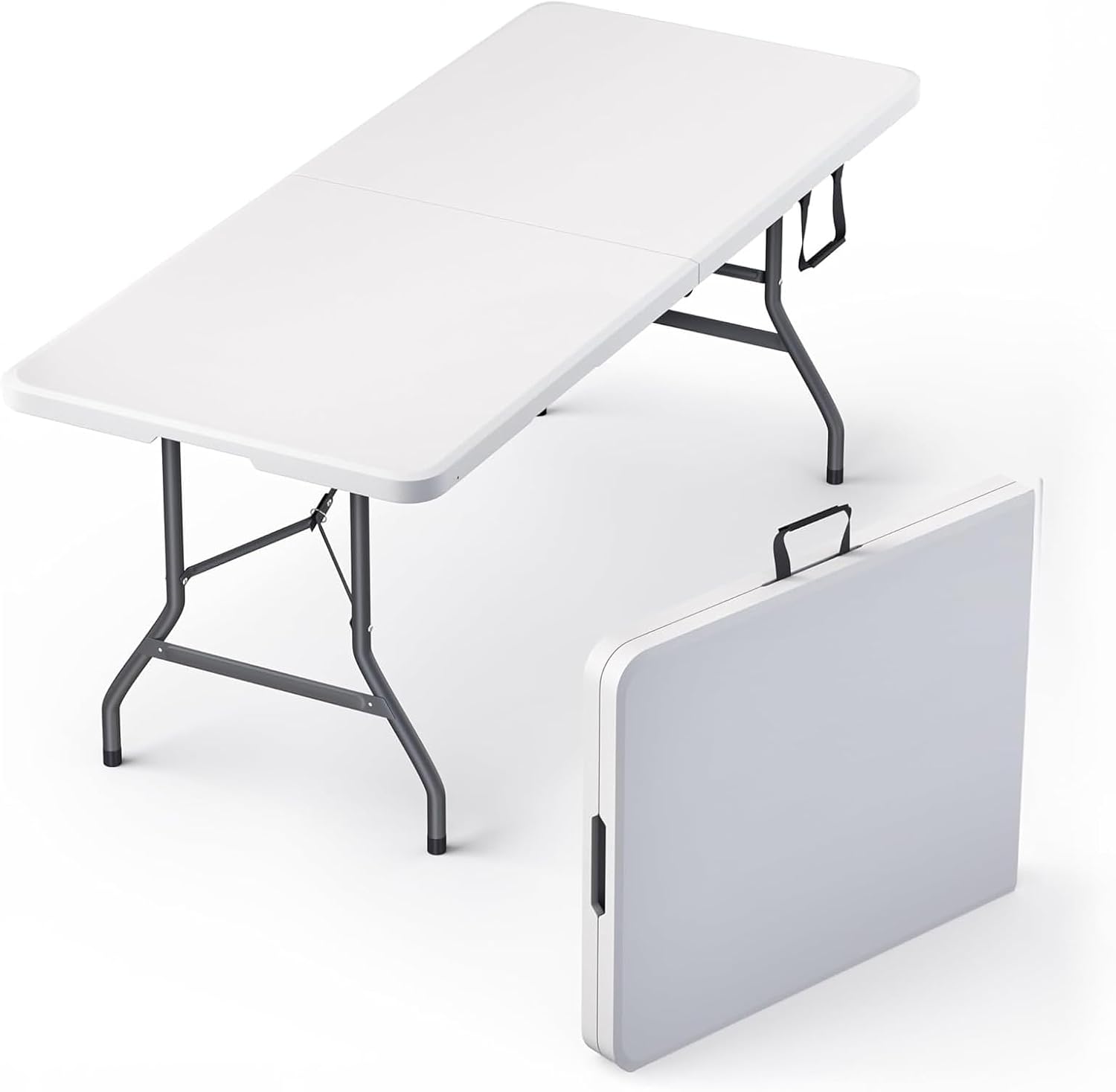 6 Feet Folding Table with Built in Handle & Fold-in-Half | Heavy Duty Portable | Lightweight Perfect for Party, Dining, Wedding, Events, Picnic Indoor, Outdoor, Camping, Utility-10P