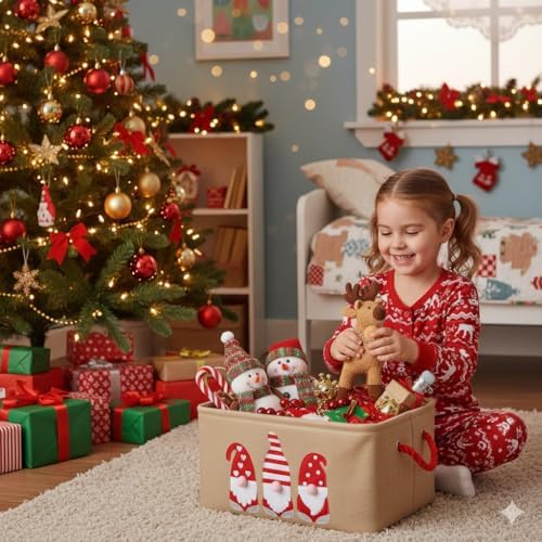 Christmas Baskets for Gifts Empty, Christmas Gnomes Basket, Large Gifts Bags for Holiday Ornaments Collapsible Storage Bins with Drawstring for Kidsroom