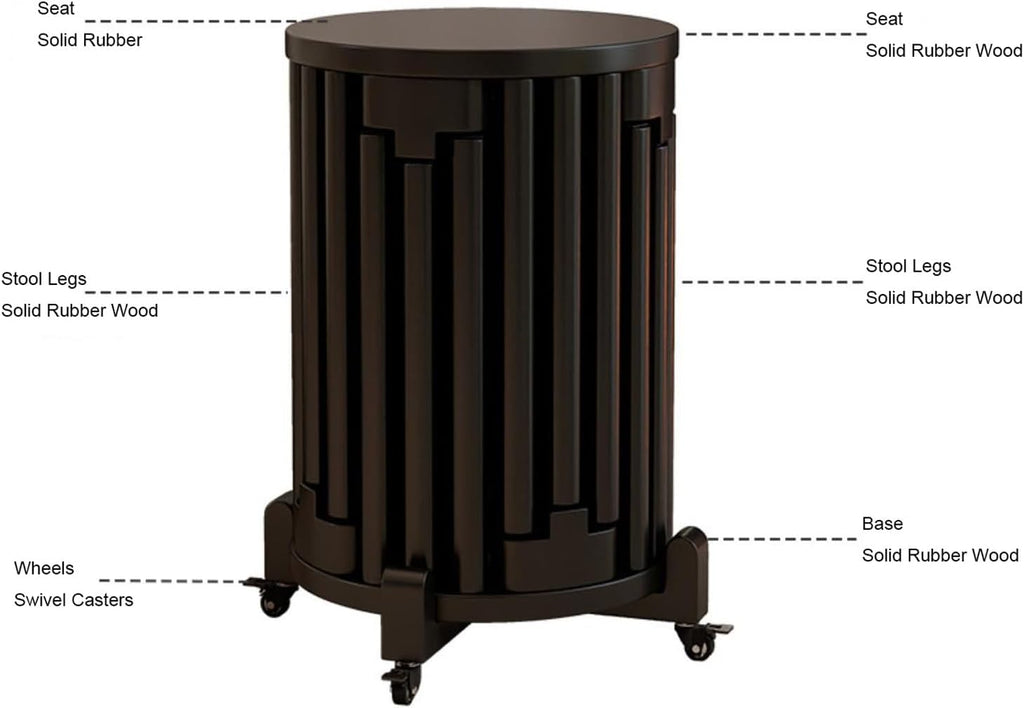 Stackable Stools Set of 6, Round Wooden Stools Nesting Side Tables with Locking Casters, 360°Swivel Versatile Coffe Table for Living Room,Office(Walnut)