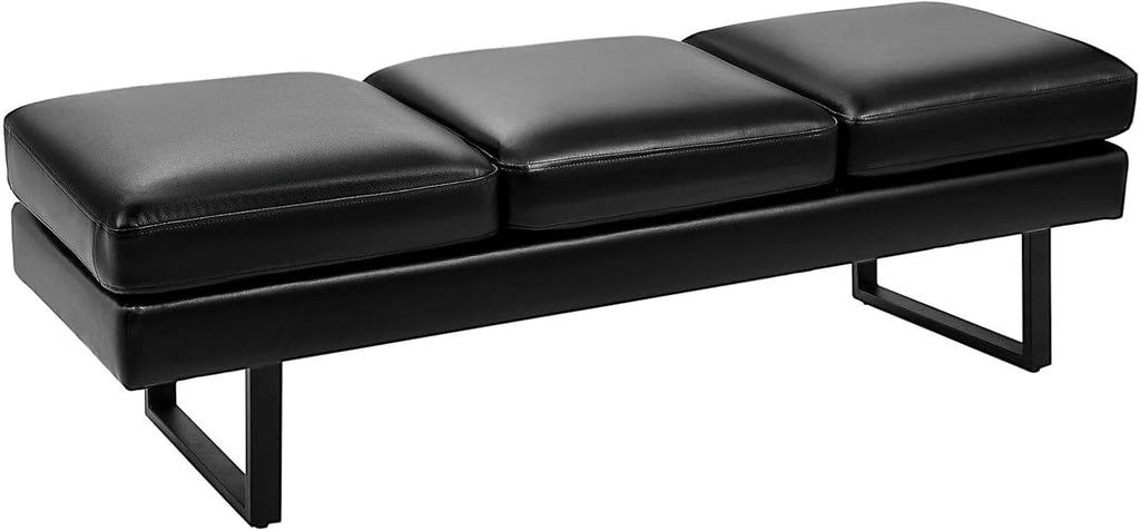 Shahoo 3 Seats Faux Leather Reception Bench, 60 Inches Office Guest Chair with Heavy-Duty Metal Legs, Upholstered Waiting Room Chairs for Office,Conference & Living Room, Black, 1 PCS