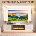 80" Modern Fireplace TV Stand for TVs up to 90", White Entertainment Center with Black Electric Fireplace,Storage Cabinets&Adjustable LED Light, Media Console for Living Room