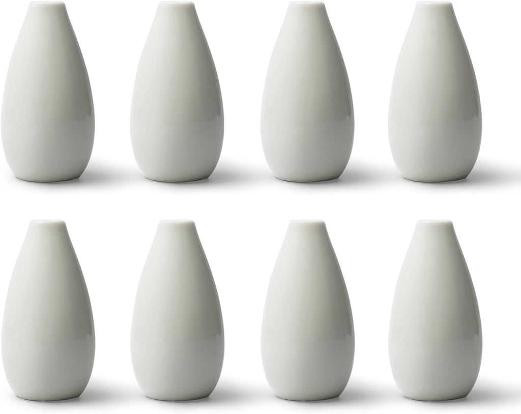Modern White 4.1'' Small Ceramic Vase Set of 8 for Living Room Bedroom Office Minimalist Flower Vases for Bouquet Fake Plant Home Decor 8 Pack