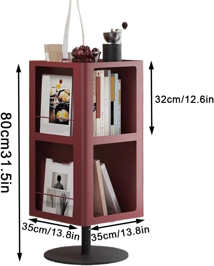 Carbon Steel Frame Rotating Side Table, Double-Layer End Table with Storage, Modern Couch Table with Rounded Design, Creative Magazine Rack for Small Spaces(Green)