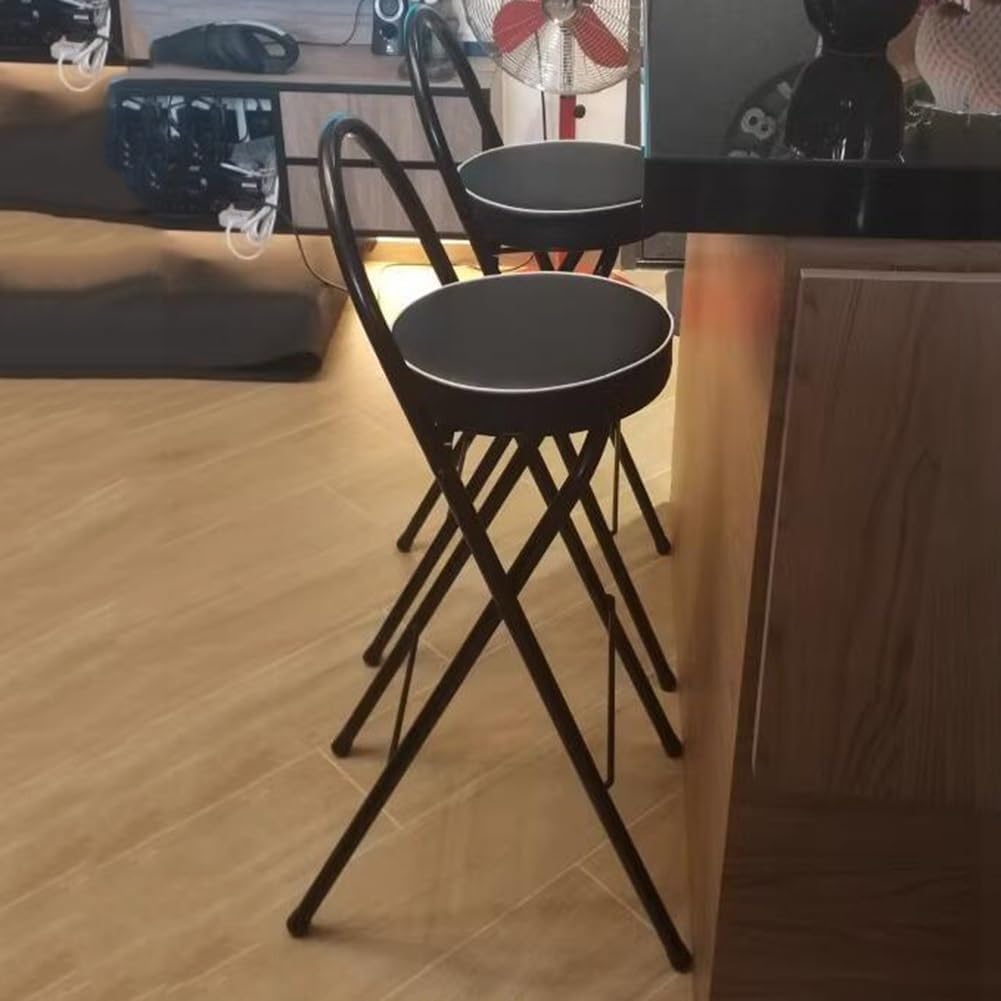 Foldable High Chair with Back Support & Footrest Round Padded Seat for Home Kitchen Office(Black,65cm/26inch)