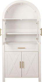 ZeHuoGe 70.8" Tall Arched Kitchen Pantry Cabinet with Glass Door, Farmhouse Storage Pantry Cabinet with Adjustable Shelves & Barn Door Design for Kitchen, Living & Dining Room (White)