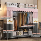 Folding Wardrobe,Fabric Cabinet,Foldable Coat Rack with Clothes Rails,Cloth Wardrobes for Bedroom Single,Canvas Folding Wardrobe Storage,Pink Gray