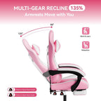 Video Gaming Chair, Ergonomic Computer Chair with Massage Lumbar Support, 90°-135° Reclining High Back Gaming Chair with Footrest, Adjustable Height 360° Swivel PU Leather Office Chair for Adults