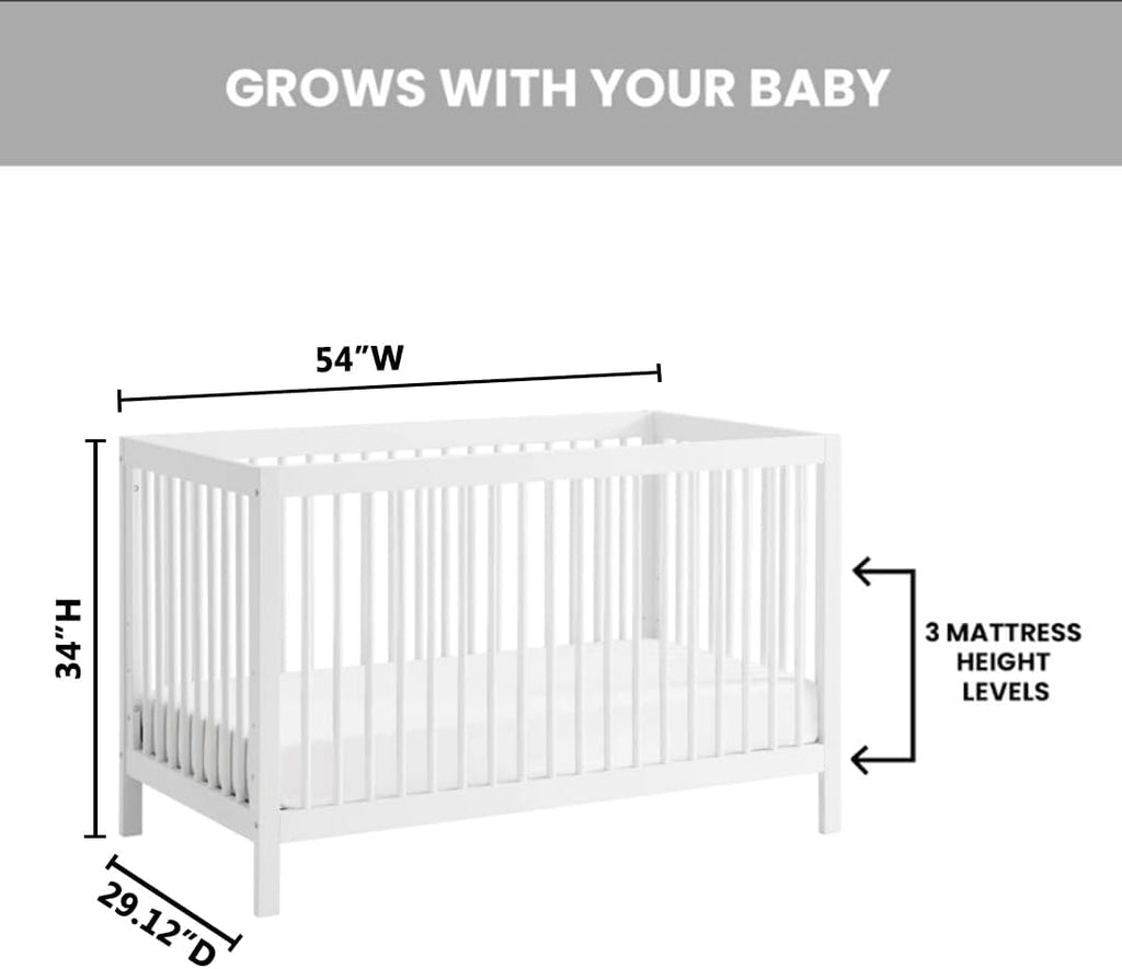 Oxford Baby Essentials Island Full Size 4-in-1 Convertible Baby Crib with Round Spindles, White