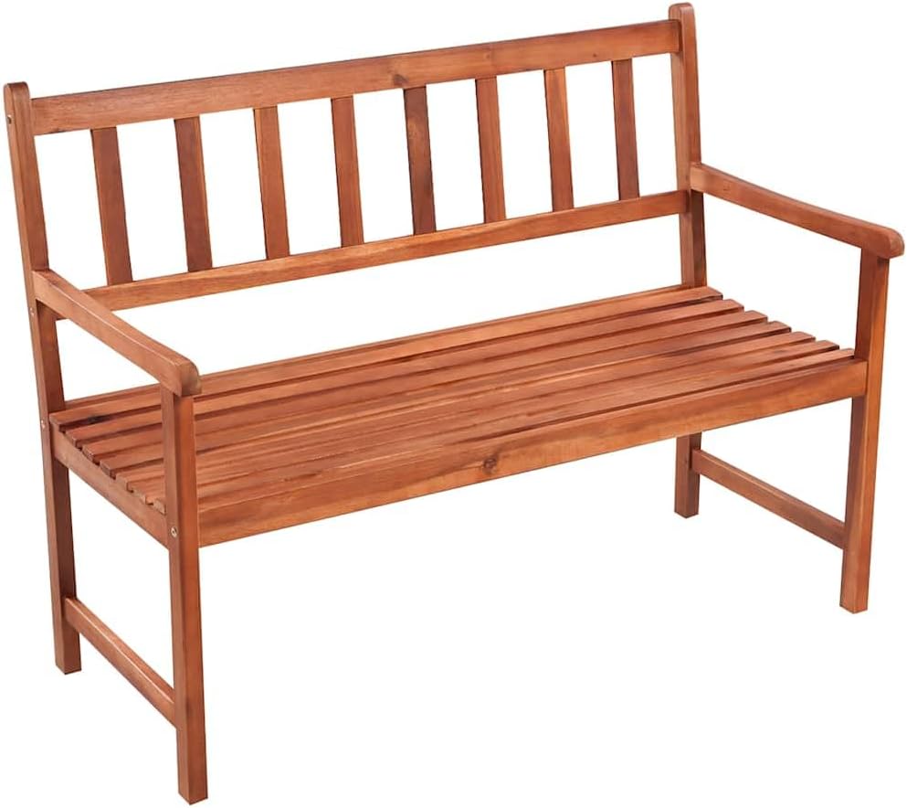 Outdoor Garden Bench with Cushion, Solid Acacia Wood Rectangular Patio Seating for Backyard, Porch, or Deck, 47.2 Inch Long, Gray