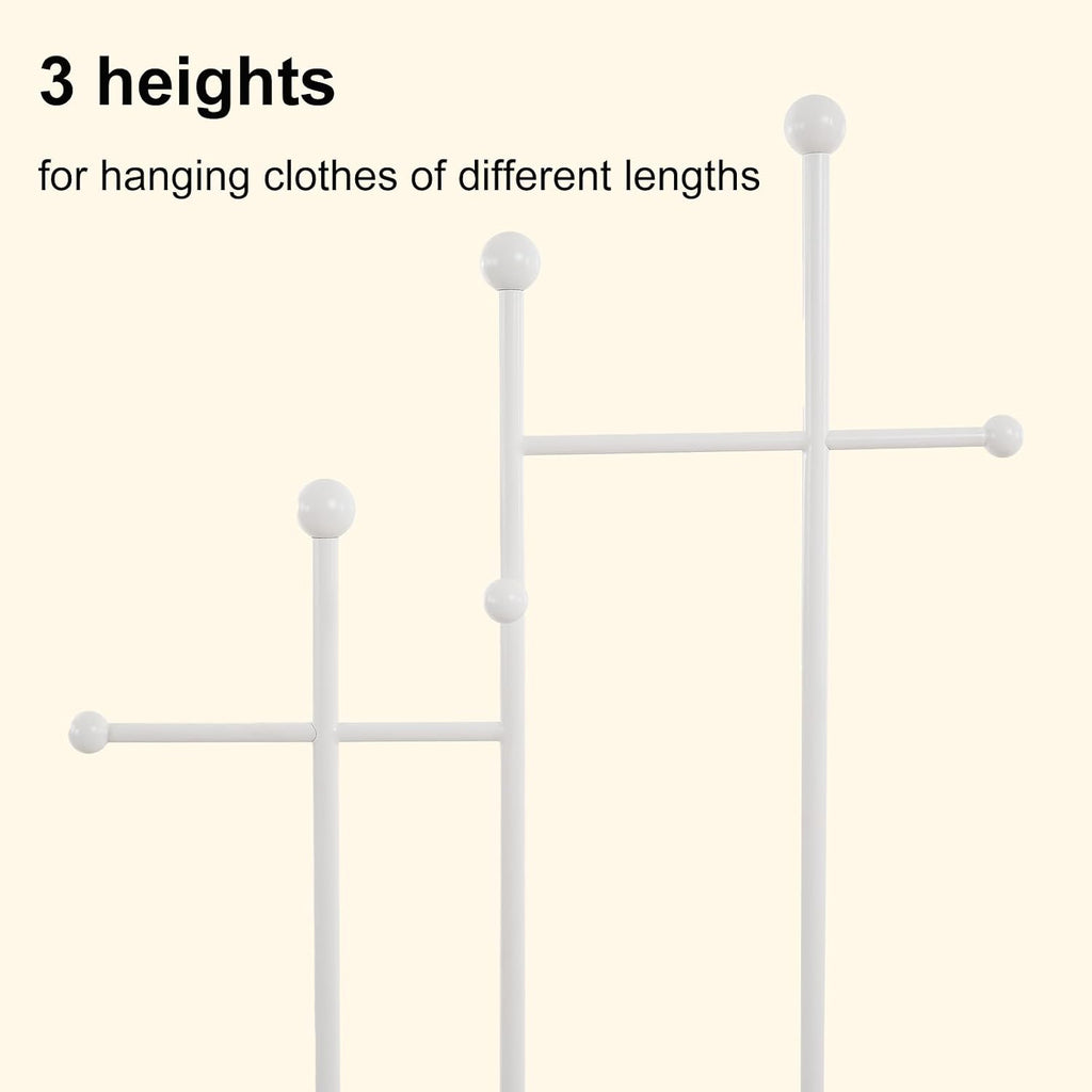 JIAYUEJU Standing Coat Rack for Bedroom 19.69 x 11.02 x 68.9 in (White) | Heavy Duty, Space Saver, Metal Frame, Marble Base, Essential Items Organizer for Clothes Bags, for Living Room Hotel Entryway